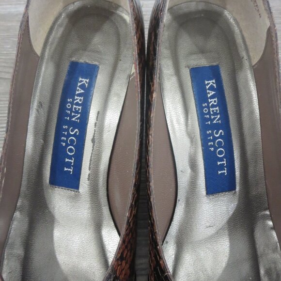 Karen Scott DEANNA Leather Snakeskin Brown Pumps Heels Shoes 5.5 Block Heel - Picture 15 of 16